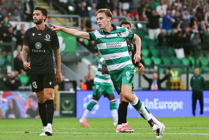 UEFA Champions League Second Qualifying Round Second Leg, Tallaght Stadium, Dublin 28/7/2026
Shamrock Rovers vs Ararat Armenia
Shamrock Rovers' Matthew Healy celebrates scoring his sides first goal 
Mandatory Credit ©INPHO/Ryan Byrne