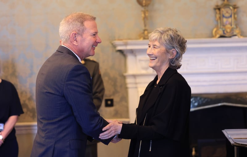 President Catherine Connolly meeting US ambassador Ed Walsh at Áras an Uachtaráin. Photograph: Dara Mac Dónaill