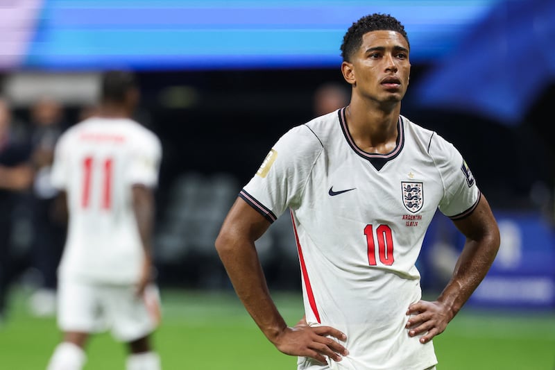 England's midfielder Jude Bellingham reacts after losing to Argentina in the World Cup. Photograph: Odd Andersen/AFP via Getty