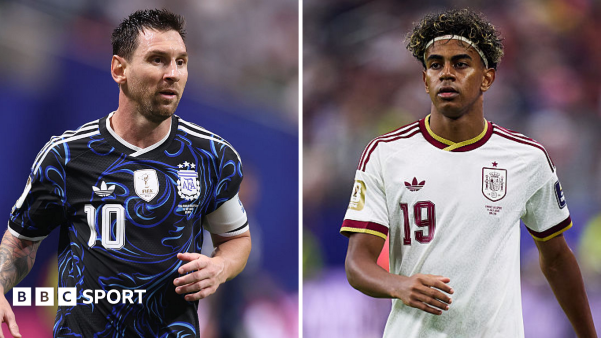 Lionel Messi (left) and Lamine Yamal (right)