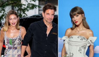Gigi Hadid gives bridesmaid energy as she arrives at Taylor Swift’s wedding