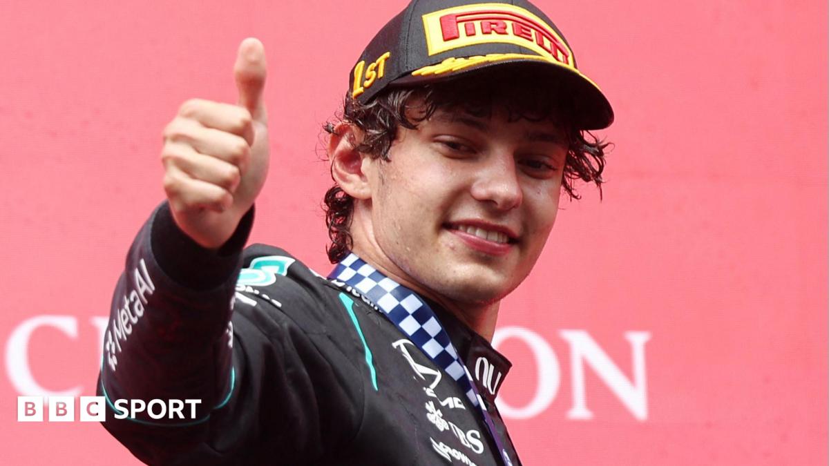 Mercedes' Kimi Antonelli with Ferrari's Charles Leclerc right behind during the Belgian Grand Prix