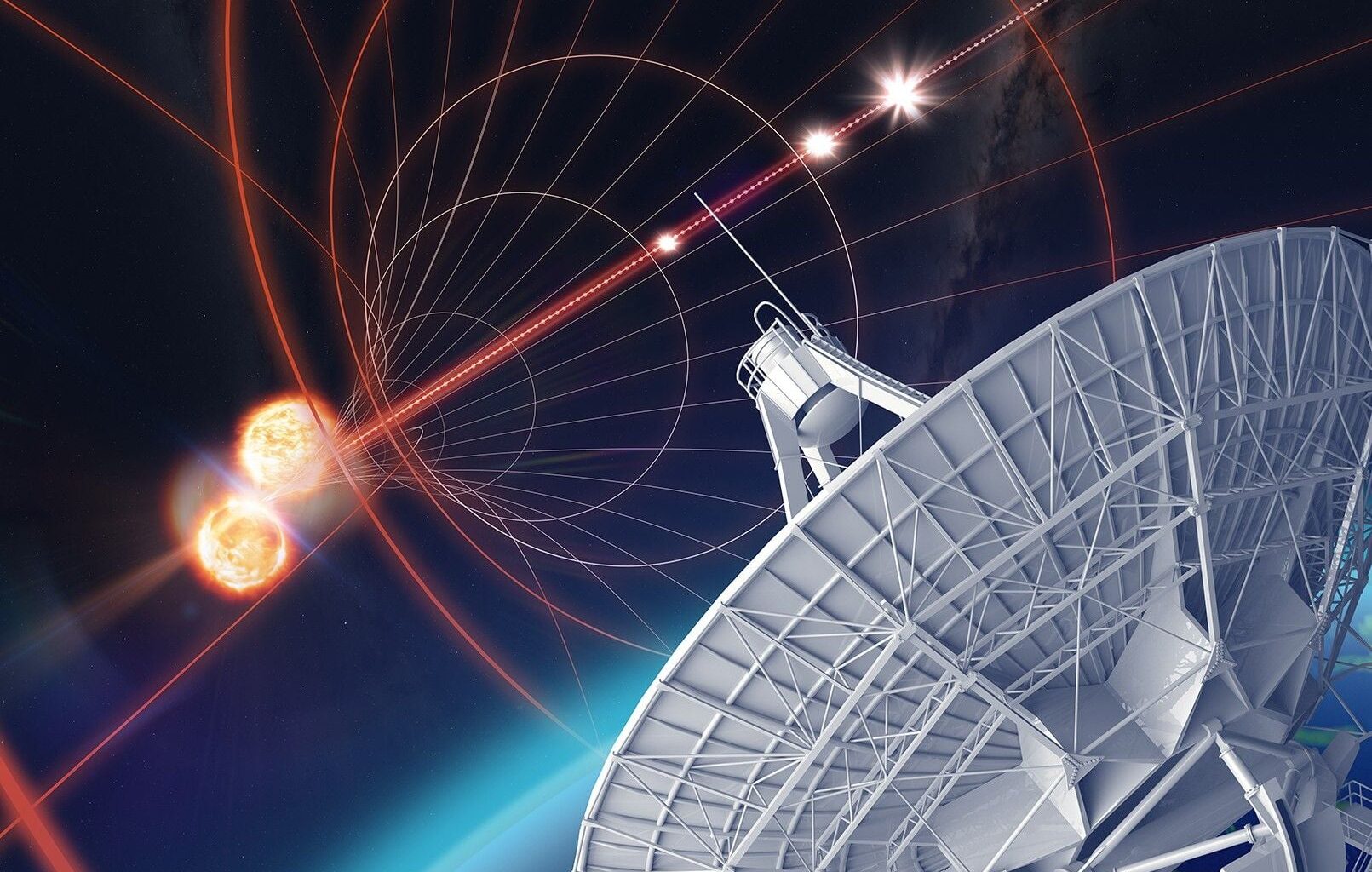 An artist's conception of the GW170817 afterglow being observed by an antenna of the Very Large Array. Credit: Carl Knox/OzGrav/SUT