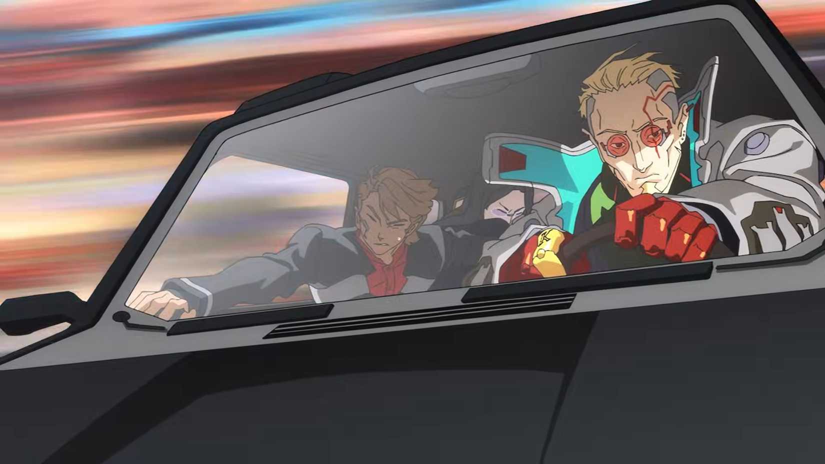 Cyberpunk Edgerunners 2 screenshot featuring Weak Kingsley in the driver's seat.