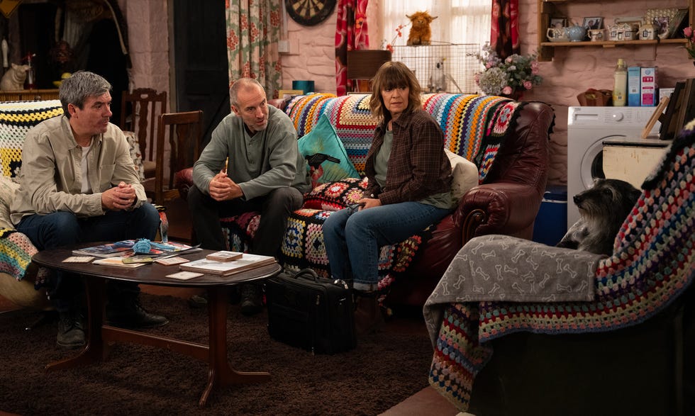 Rhona Goskirk, Cain Dingle, Sam Dingle, Monty, Emmerdale rhona goskirk, cain dingle, sam dingle, monty, emmerdale