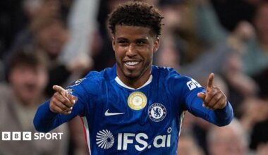 Andrey Santos celebrating a goal for Chelsea.