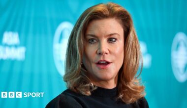 Amanda Staveley speaking at a summit in Singapore