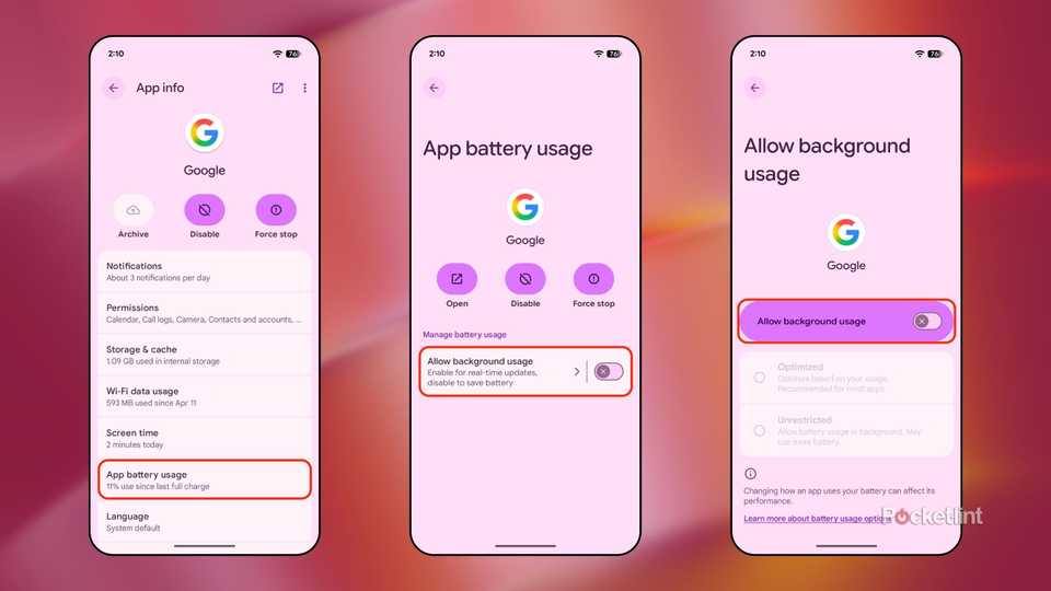 Disable Google app background usage screenshots 2
