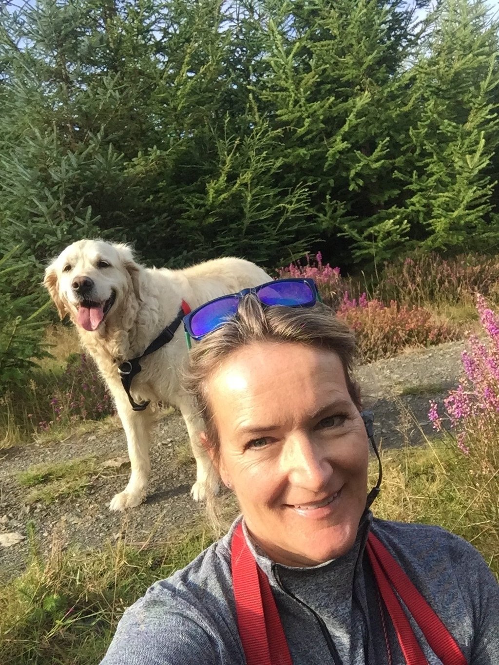 Caffrey takes a selfie with her dog Sanchez while on a walk in the mountains. Outings like this helped Caffrey deal with the pain after the loss of her second son at just 11 months. Photo: Beatrice Caffrey