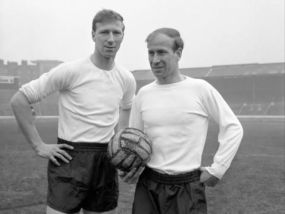 Jack Charlton and Bobby Charlton in England training