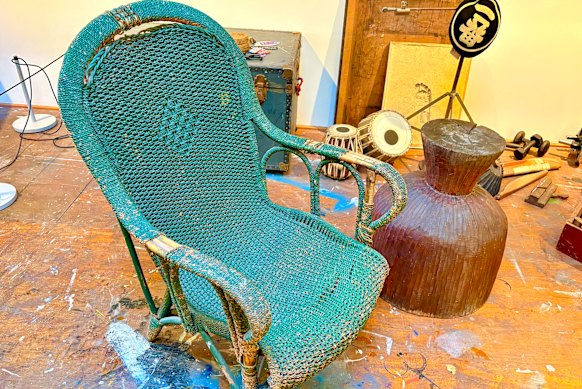 The iconic green chair in the Whiteley studio. 