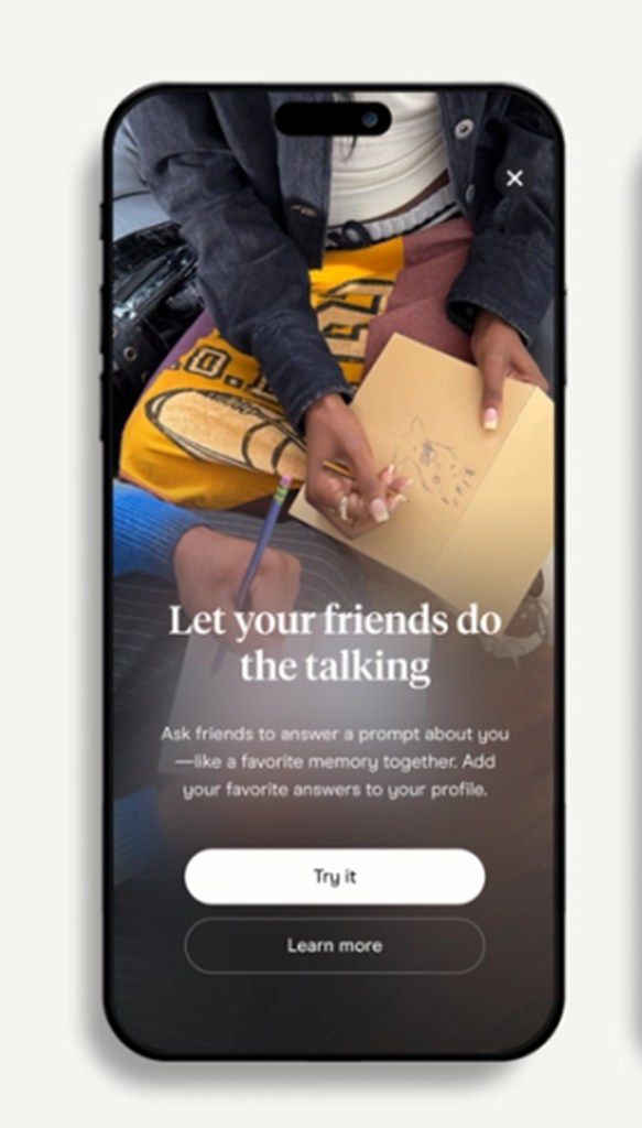 Hinge "Friend's Take" feature displayed on a phone screen.