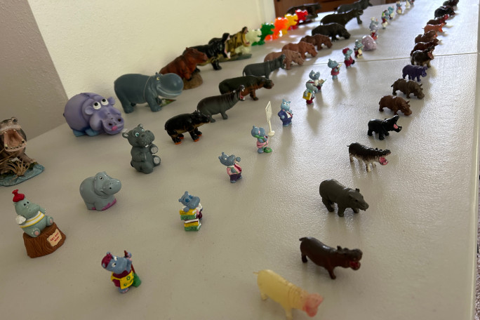 Line of hippos on the table