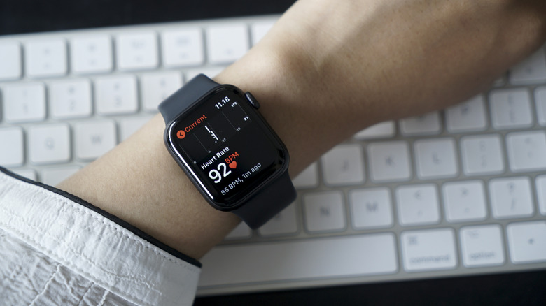 An Apple Watch displaying a user's heart rate