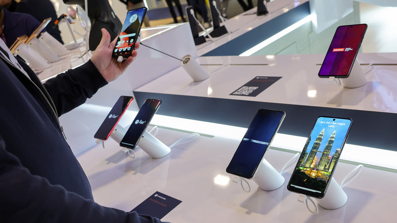 Motorola phones on display at trade show
