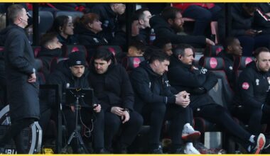 Andoni Iraola pictured with some of his coaching staff at Bournemouth