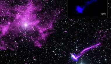 False color image of the Lighthouse Pulsar. Credit : X-ray: Chandra: NASA/CXC/Stanford Univ./J.T. Dinsmore et al.; IXPE: NASA/MSFC/J.T. Dinsmore et al., Radio: CSIRO/ATNF/ATCA; Optical: 2MASS/UMass/IPAC-Caltech/NASA/NSF; Image processing: NASA/CXC/SAO/L. Frattare