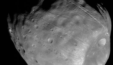 Phobos circles Mars so quickly that it completes more than three orbits per Martian day. Because it outruns the planet’s rotation, it rises in the west and sets in the east—the only known moon whose orbit is shorter than its planet’s day