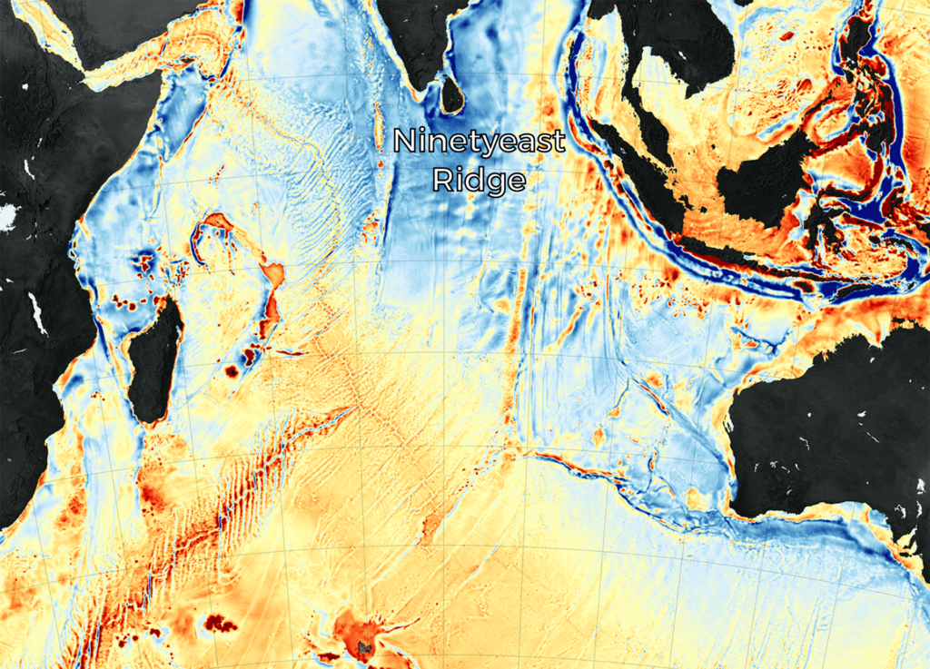 Earth's underwater ridge map showcasing tectonic activity and oceanic features.