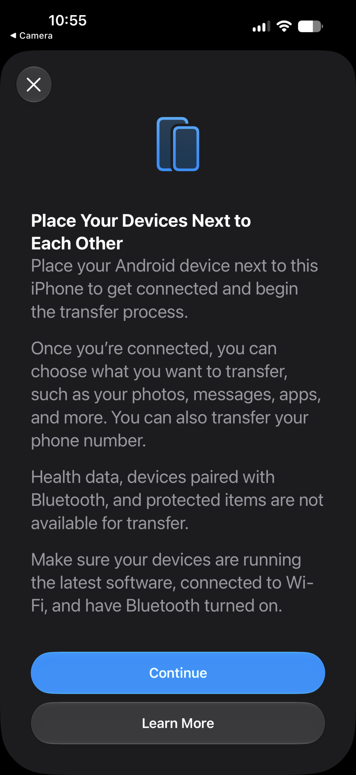 iPhone to Galaxy transfer on iOS
