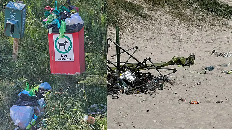 Outrage at overflowing bins and beach litter in Downings