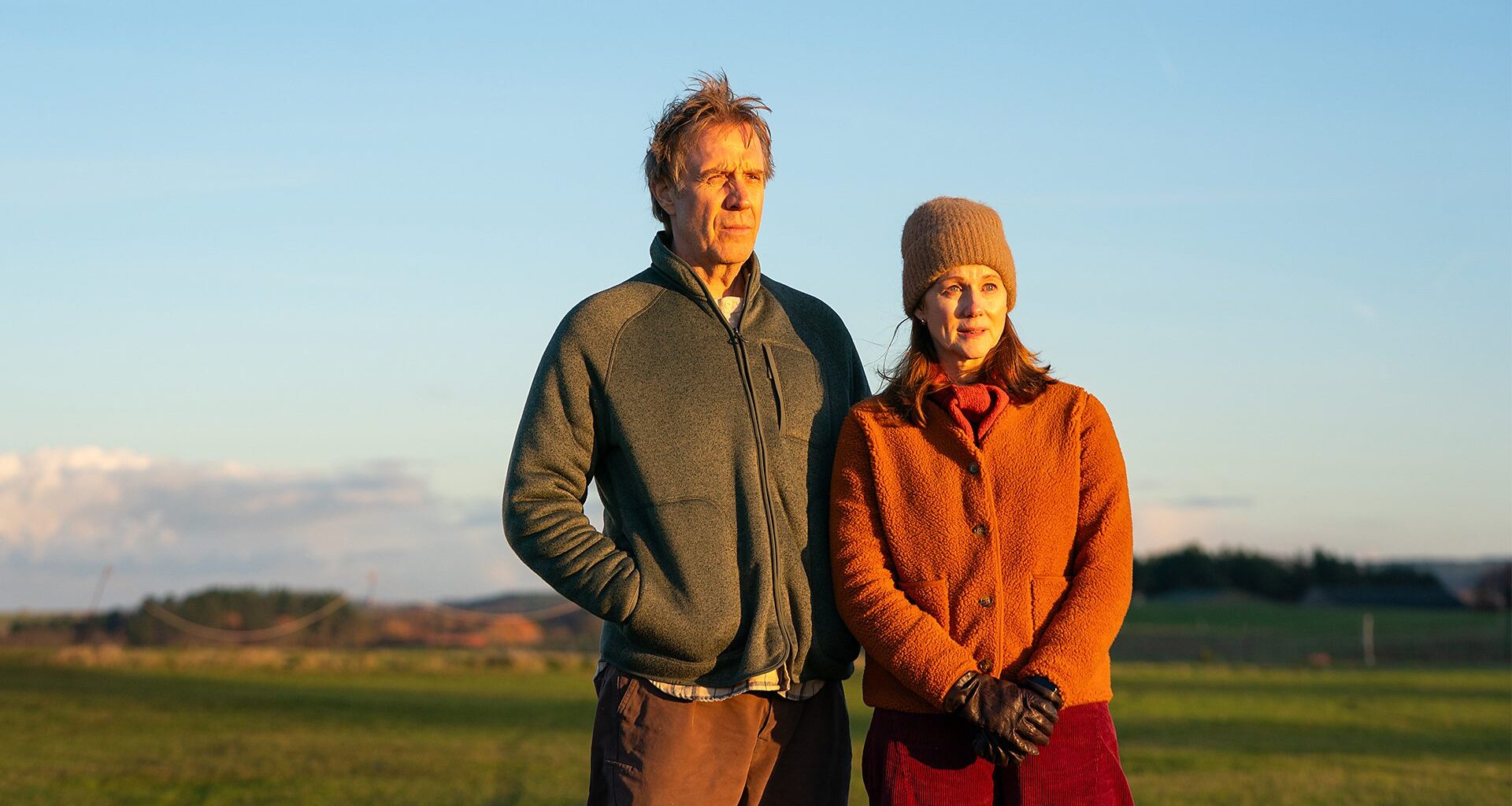 Onwards and Sideways new pictures released for feature-length drama starring Rhys Ifans and Laura Linney
