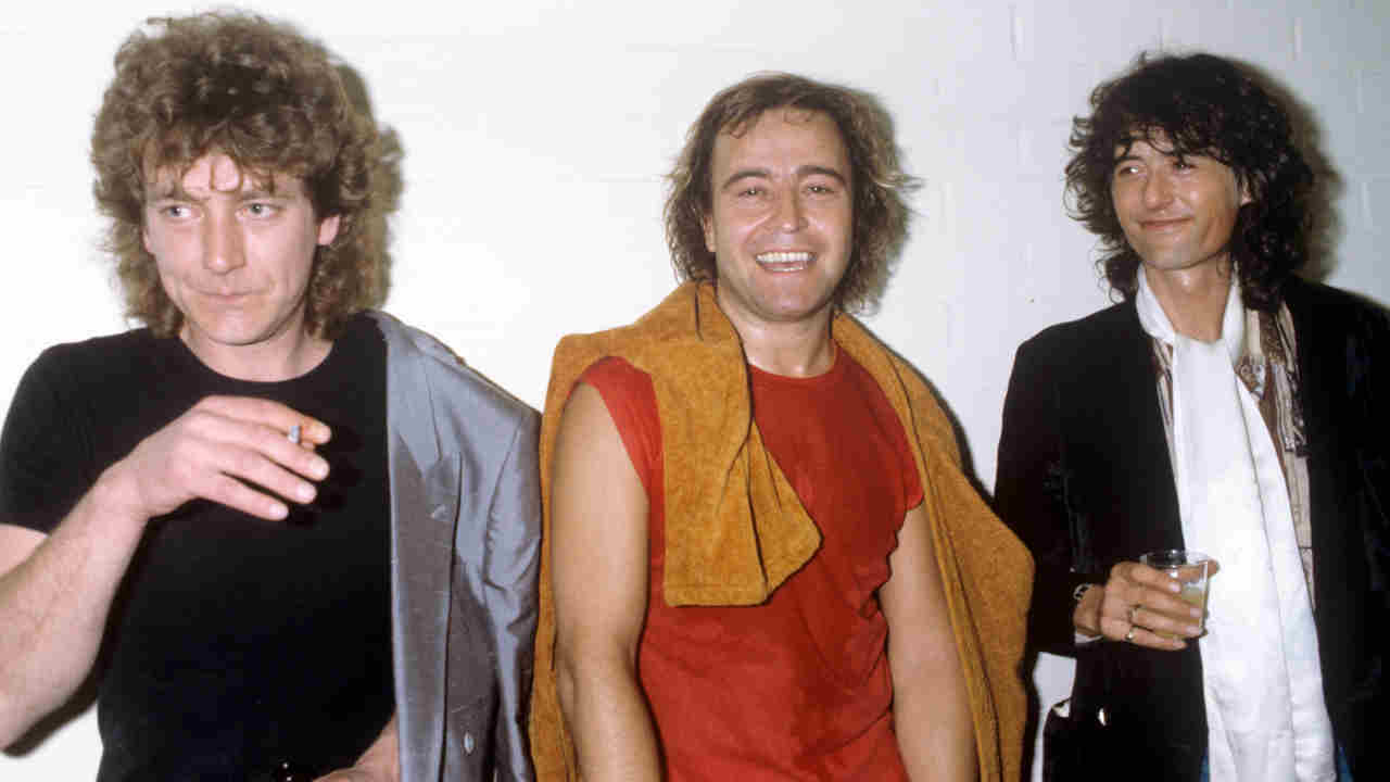 Foreigner&rsquo;s Mick Jones with Led Zeppelin&rsquo;s Robert Plant and Jimmy Page in 1981