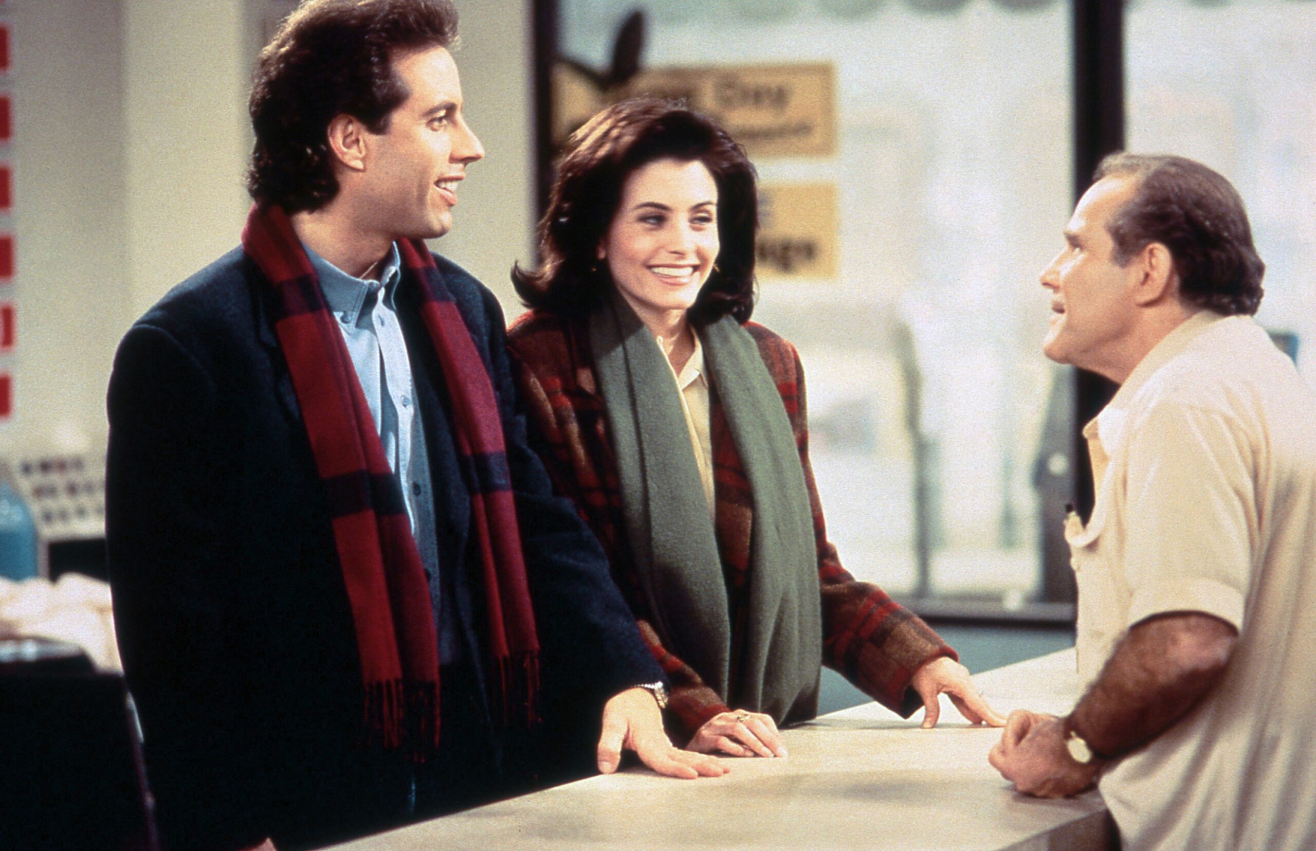 SEINFELD, from left: Jerry Seinfeld, Courteney Cox, Joseph Ragno, The Wife, (Season 5, ep. 517, aired Mar. 17, 1994), 1990-98.