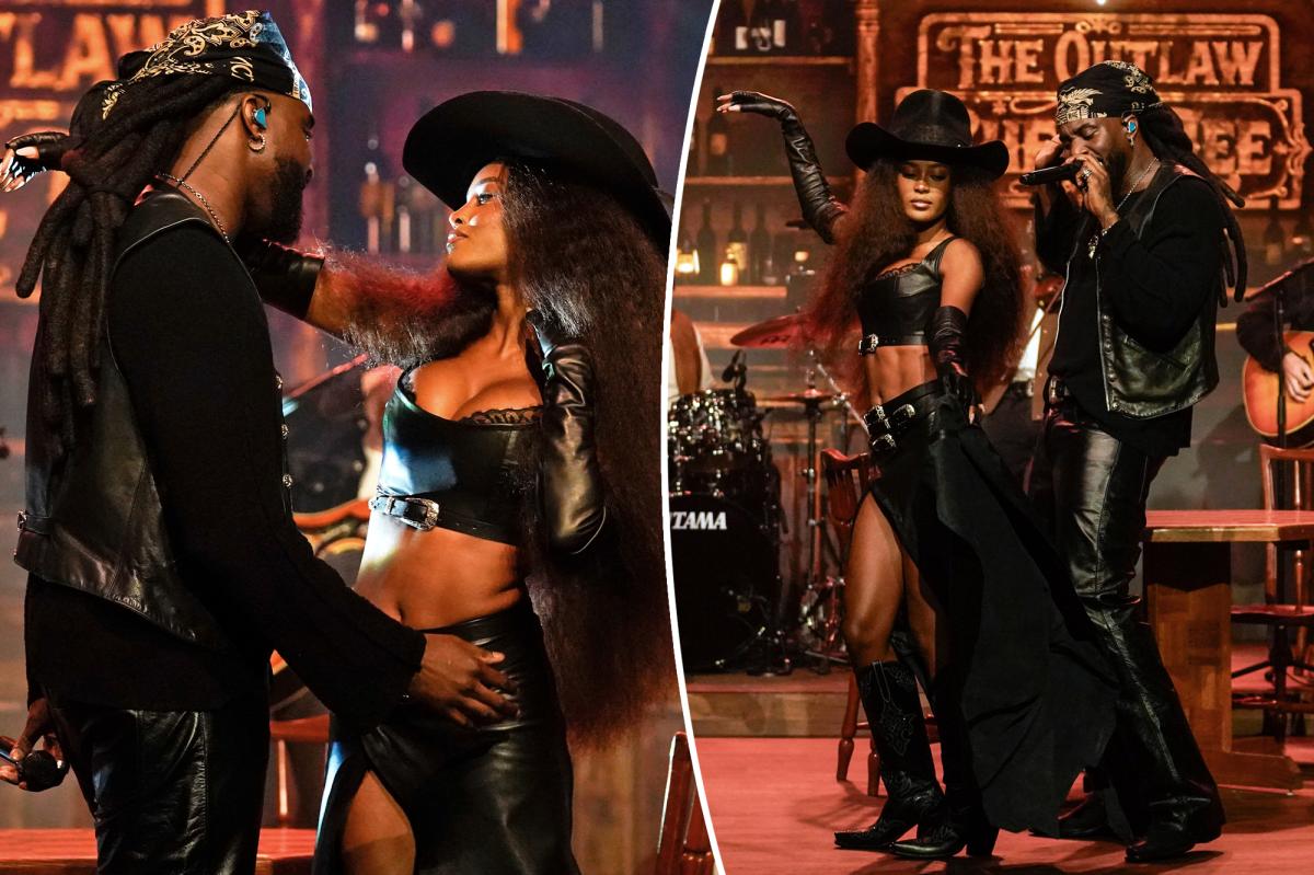 Ciara Miller joins Shaboozey for leather-clad 'Cowgirl' performance