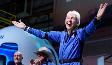 Wally Funk, the oldest woman to travel into space, after her flight in 2021. Pic: AP