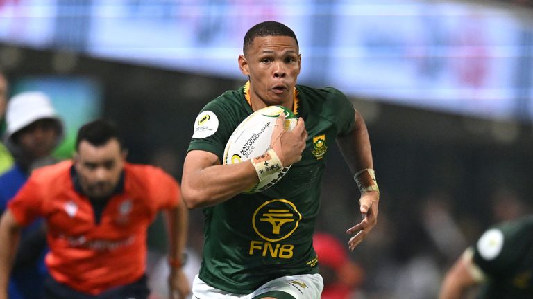 Jaco Williams raced in for South Africa's fourth try on his Test debut