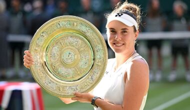 Czech Republic's Linda Noskova poses with the winner's trophy, the Venus Rosewater Dish, after winning against Czech Republic's Karolina Muchova during their women's singles final tennis match on the thirteenth day of the 2026 Wimbledon Championships at The All England Lawn Tennis and Croquet Club in Wimbledon, southwest London, on July 11, 2026. (Photo by Kirill KUDRYAVTSEV / AFP) / RESTRICTED TO EDITORIAL USE