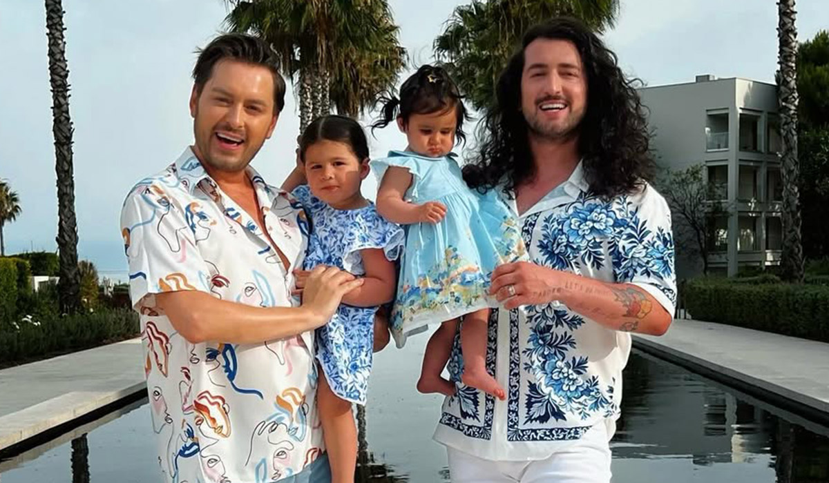 Brian Dowling and Arthur Gourounlian with their daughters Blake and Blu. Pic: Instagram