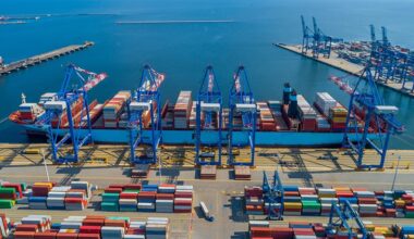 Port with shipping containers