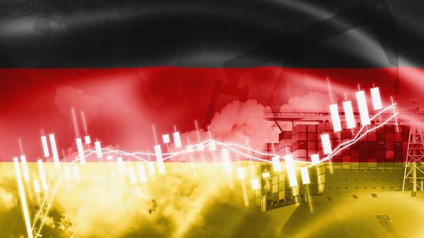 a German flag with a candle stick graph imposed on it