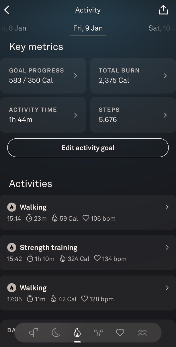 a screenshot of a fitness tracker