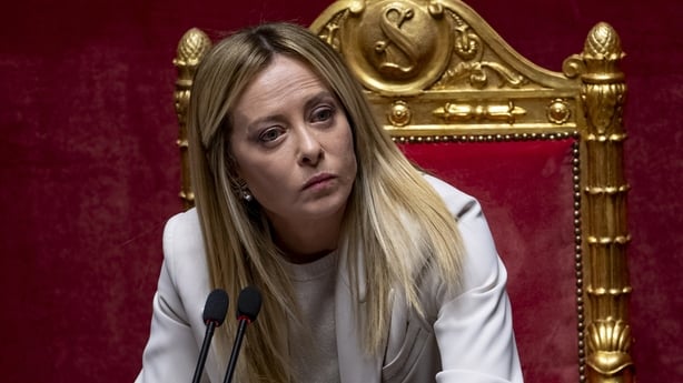 Italian Prime Minister Giorgia Meloni attends a session at Italian Senate regarding the conflict in the Middle East between the United States, Israel, and Iran
