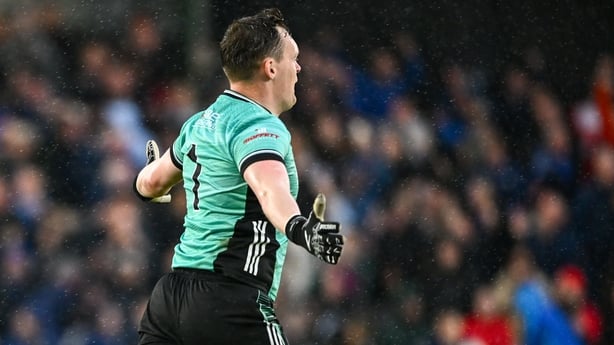 Monaghan goalkeeper Rory Beggan after kicking a two-pointer to win 2026 Ulster SFC semi-final against Derry