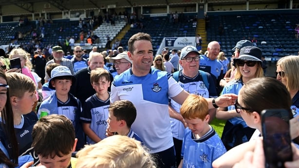 14 June 2026; Dublin manager Ger Brennan with supporters after the GAA Football All-Ireland Senior Championship Round 2B match between Cavan and Dublin at Kingspan Breffni in Cavan. Photo by Daire Brennan/Sportsfile