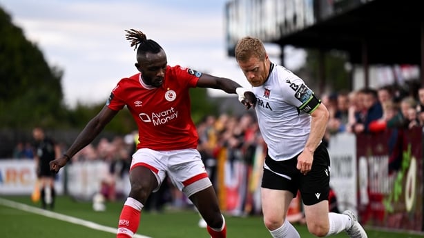Jeannot Esua of Sligo Rovers (L) and Daryl Horgan of Dundalk - Premier Division, July 2026