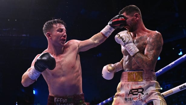 DUBLIN, IRELAND - AUGUST 1: Pierce O'Leary (green shorts) in action versus Mark Chamberlain (white shorts) during the Pierce O'Leary v Mark Chamberlain fight night at The 3Arena Dublin on August 1, 2026 in Dublin, Ireland. (Photo by Charles McQuillan/Getty Images)