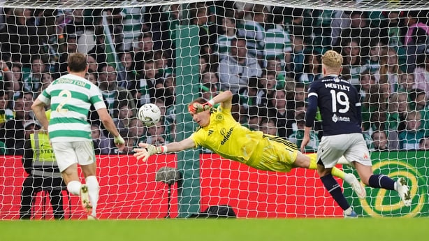 Celtic goalkeeper Viljami Sinisalo saves