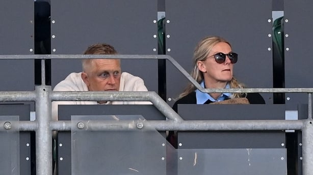 6 August 2026; Republic of Ireland head coach Heimir Hallgrimsson and his wife Iris look on during the UEFA Conference League Third Qualifying Round first leg match between Bohemians and Midtjylland at Tallaght Stadium in Dublin. Photo by Stephen McCarthy/Sportsfile