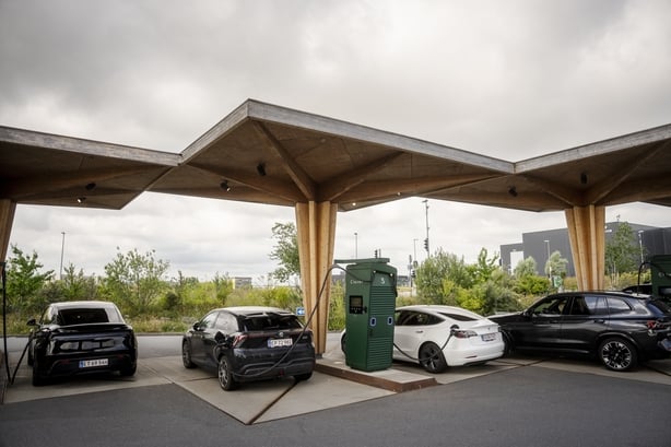 A Clever's charger of Danish charging station for electric cars are seen at Koege Bay Highway, Denmark, on June 26, 2026. The number of charging stations along the major European highways has grown significantly in recent years. (Photo by Mads Claus Rasmussen / Ritzau Scanpix / AFP) / Denmark OUT