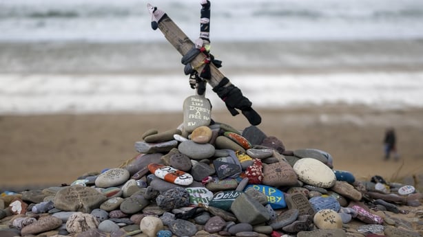 A memorial for Dobby, a fictional house elf from the Harry Potter fantasy novels and films, at Freshwater West beach on November 6, 2022 in Castlemartin, United Kingdom