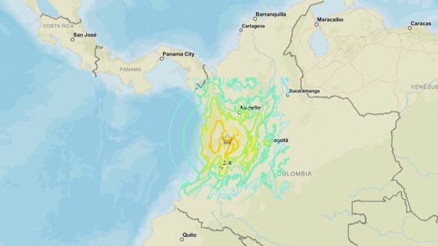 A map showing where the earthquake hit in Colombia