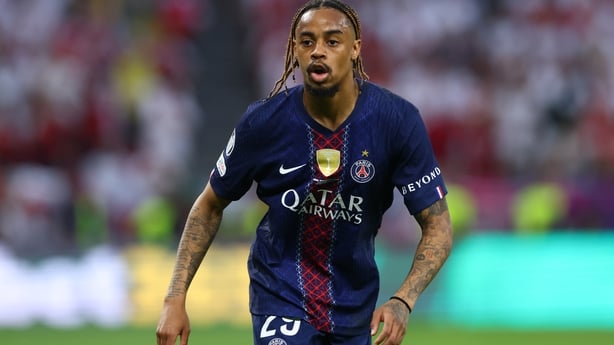 Bradley Barcola of Paris Saint-Germain in action during the UEFA Champions League Final 2026 match between Paris Saint-Germain and Arsenal FC at Puskas Arena on May 30, 2026 in Budapest, Hungary.