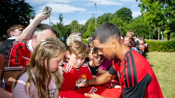 Youri Tielemans of Manchester United greets fans after a training session at Carton Hotel