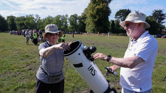 Members of Astronomy Ireland set up their special telescope to view the solar eclipse pictured this evening in the Phoenix Park. Pic: COllins