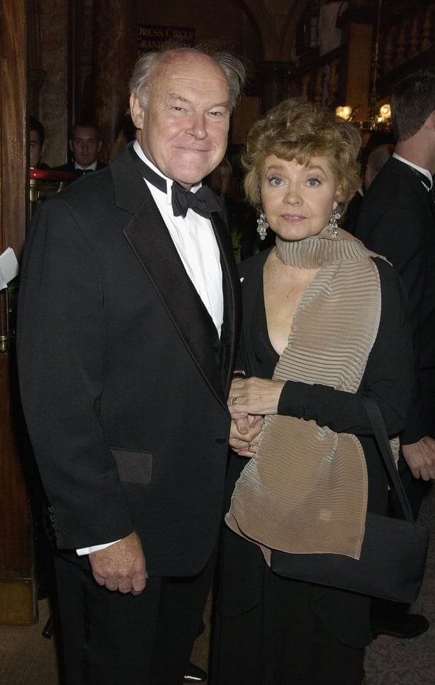 Actors Timothy West and wife Prunella Scales attend the Royal Gala Premiere of Andrew Lloyd Webber's new musical The Woman in White at the Palace Theatre, London on 13 September, 2004. (Photo by Dave Benett/Getty Images)